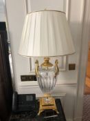 A Pair Of Laudarte Crystal Table Lamps Inserts And Decorations In 24ct Gold With Shade 95cm Tall (