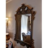Black Lacquered And Gilt Accent Mirror With Cartouche Pediment 72 x 120cm (Room 105