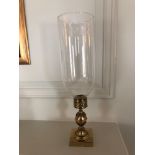 A Pair Of Candle Holders With Tall Glass Shades And Brass Featuring Ornamental Design 42cm (Room