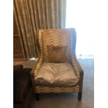 A Wingback Chair With Gold Chevron Fabric 78 x 62 x 106cm (Room 210)