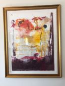 Abstract Lithograph In Portrait Framed Unsigned 95 x 75cm (Room 202)
