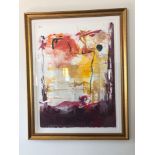 Abstract Lithograph In Portrait Framed Unsigned 95 x 75cm (Room 202)