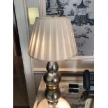 A Pair Of Heathfield And CO Double Gourd Silver Silhouette Table Lamp With Cream Pleated Lamp