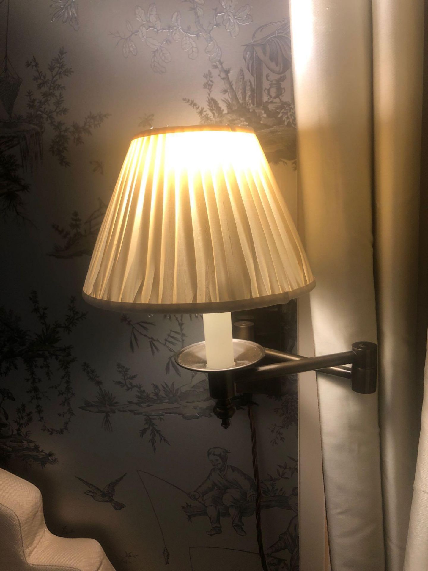 A Pair Of Gentlemen Library Swing Arm Single Candle Wall Sconce With Pleated Shade (Room 217/8)