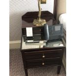 A Pair Of Two Tier Bedside Nightstands With Antiqued Plate Top With Storage Compartments Mounted