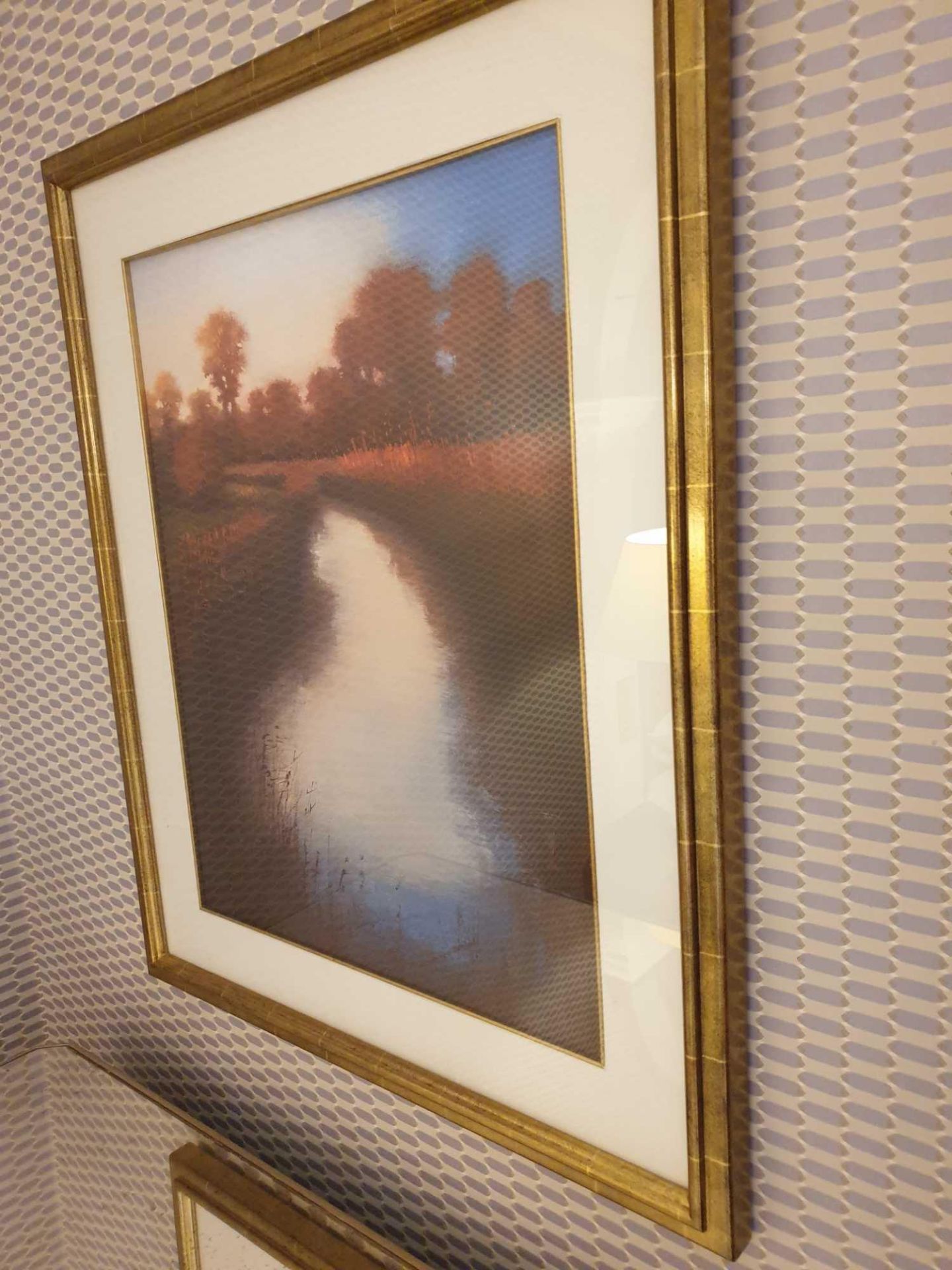 Framed Lithograph Landscape River Scene 72 x 87 (Room 122)