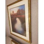 Framed Lithograph Landscape River Scene 72 x 87 (Room 122)