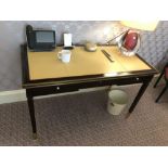 Writing Desk High Gloss Ebony Wood With Tooled Leather Inlay Single Drawer Mounted On Square