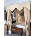 A Four Poster Bed Canopy Frame Silk Drapes Cream Gold 245 x 230cm (Room 206/7)