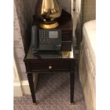 A Pair Of Two Tier Bedside Nightstands With Antiqued Plate Top With Storage Compartments Mounted