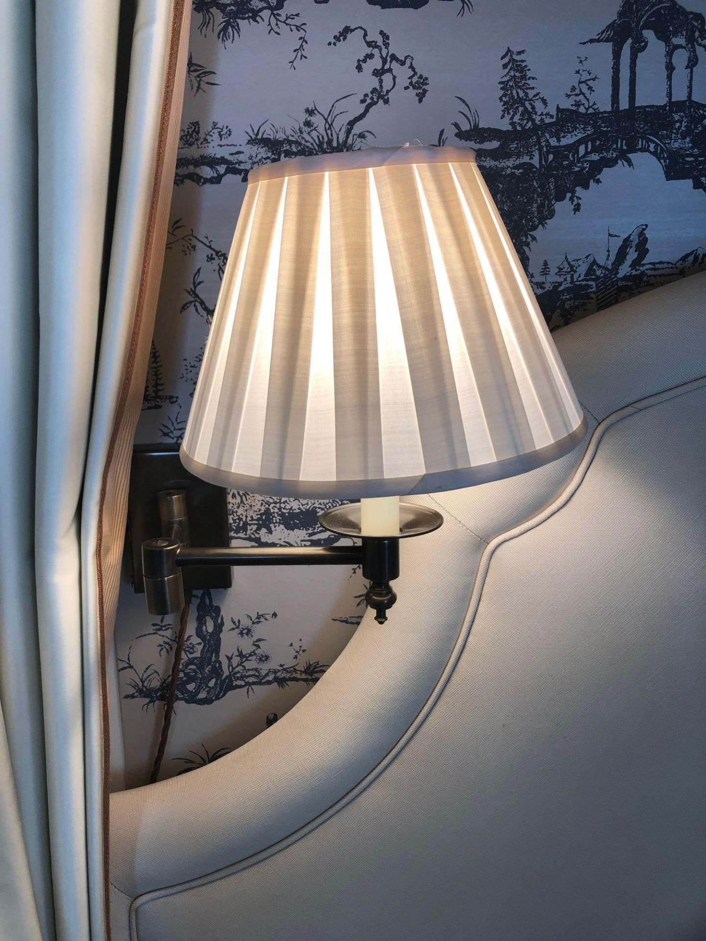 A Pair Of Gentlemen Library Swing Arm Single Candle Wall Sconce With Pleated Shade (Room 206/7)