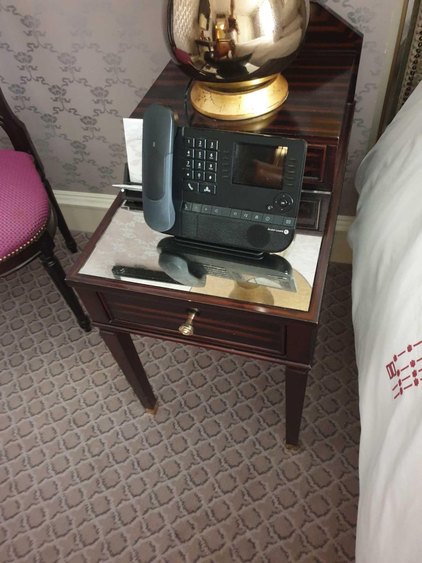 A Pair Of Two Tier Bedside Nightstands With Antiqued Plate Top With Storage Compartments Mounted - Image 2 of 3