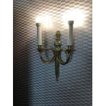A Pair Of English Georgian Style Brass 2 Arm Wall Sconces With Vasiform Backplate 26 x 40cm (Room