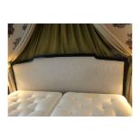 Headboard, Handcrafted With Nail Trim And Padded Textured Woven Upholstery Nb no canopy (Room 120)