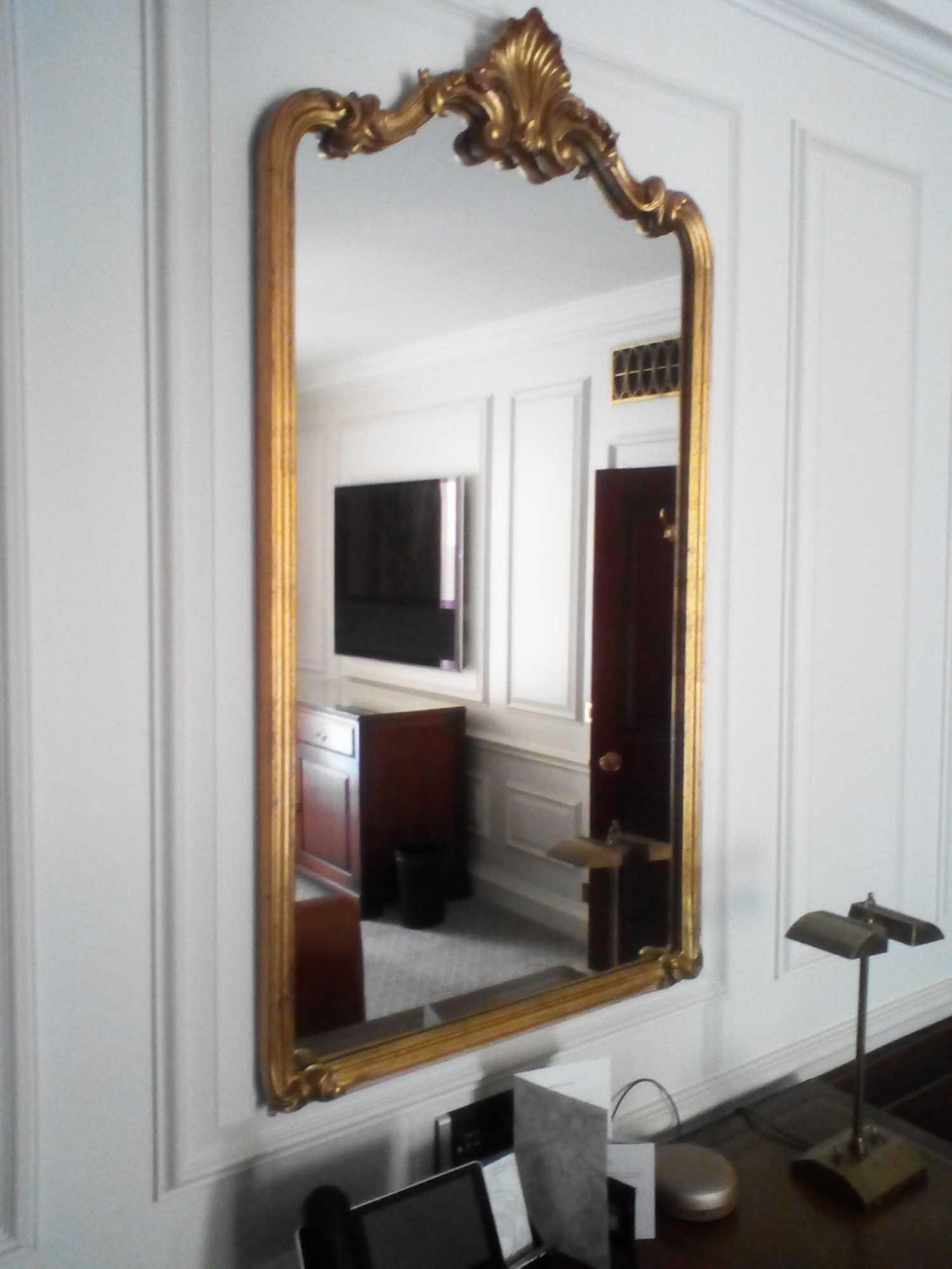 A Carved Gilt Rectangular Wall Mirror With Shell Crest Pediment 76 x 135cm (Room 103)