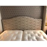 Headboard, Handcrafted With Nail Trim And Padded Textured Woven Upholstery (Room 208)