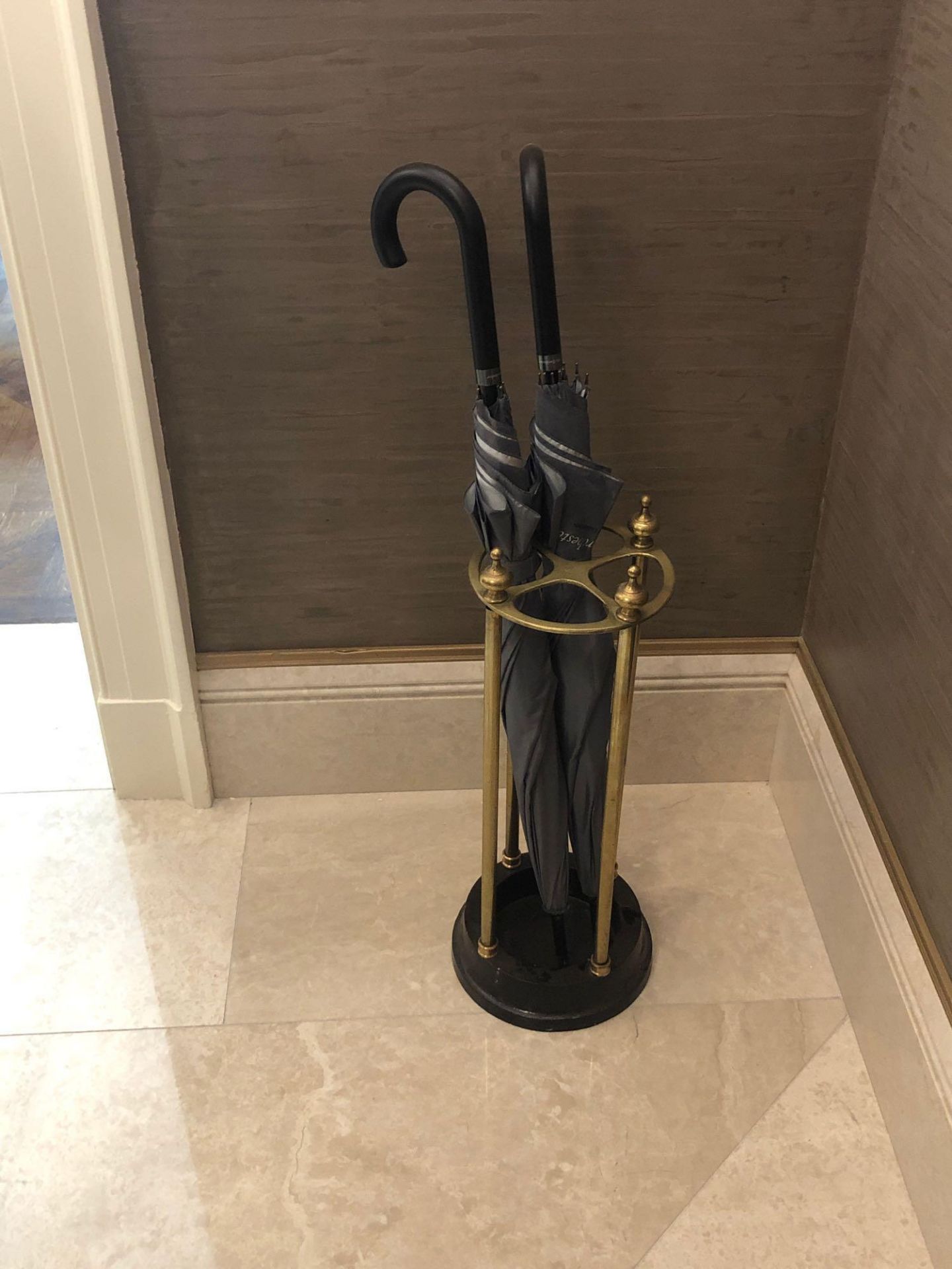 Black And Brass Umbrella Stand 59cm (Room 206/7)