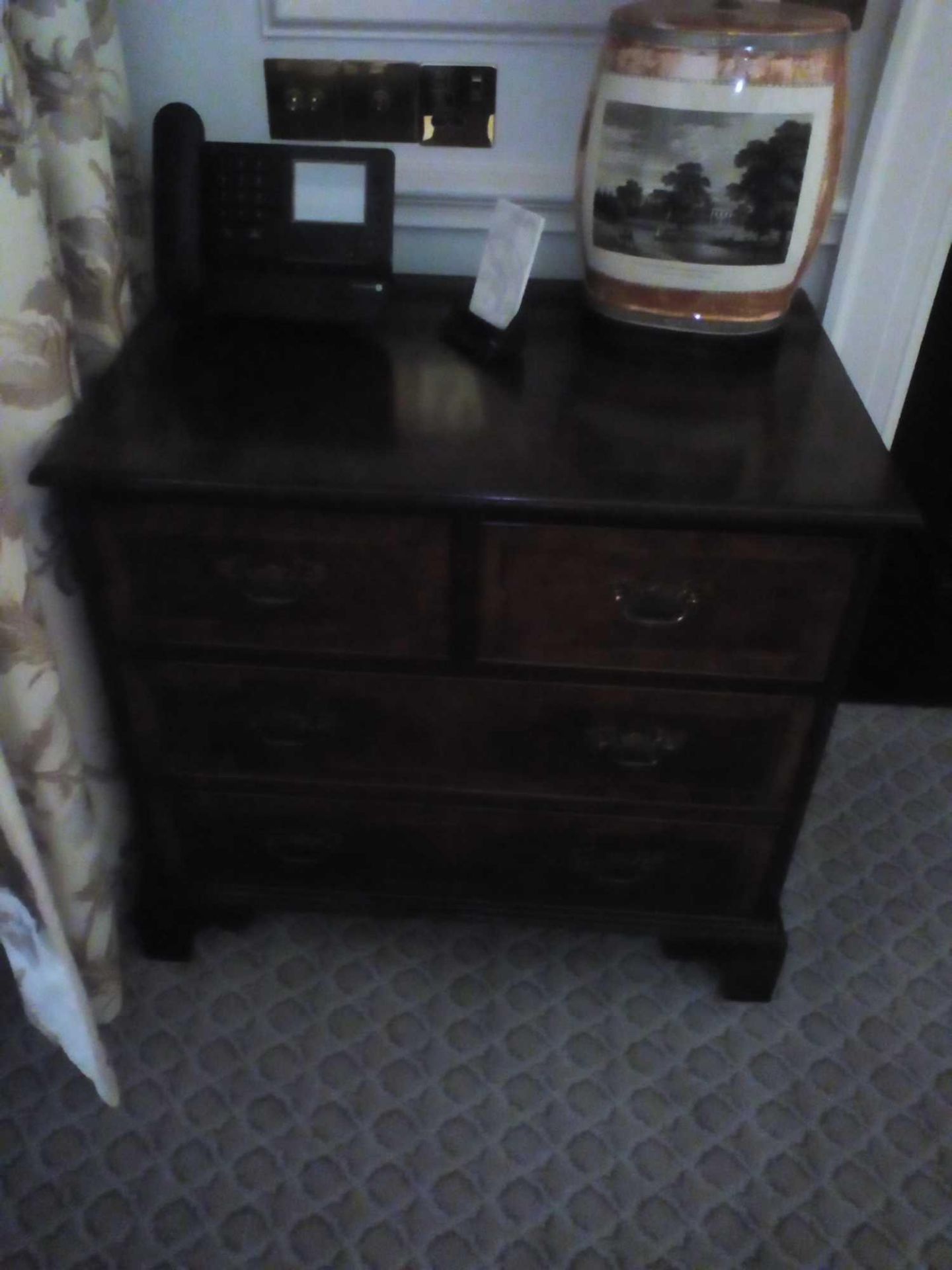 A Pair Four Drawer Mirrored Top Commode Chests Raised By Four Block Feet With A Square Carved