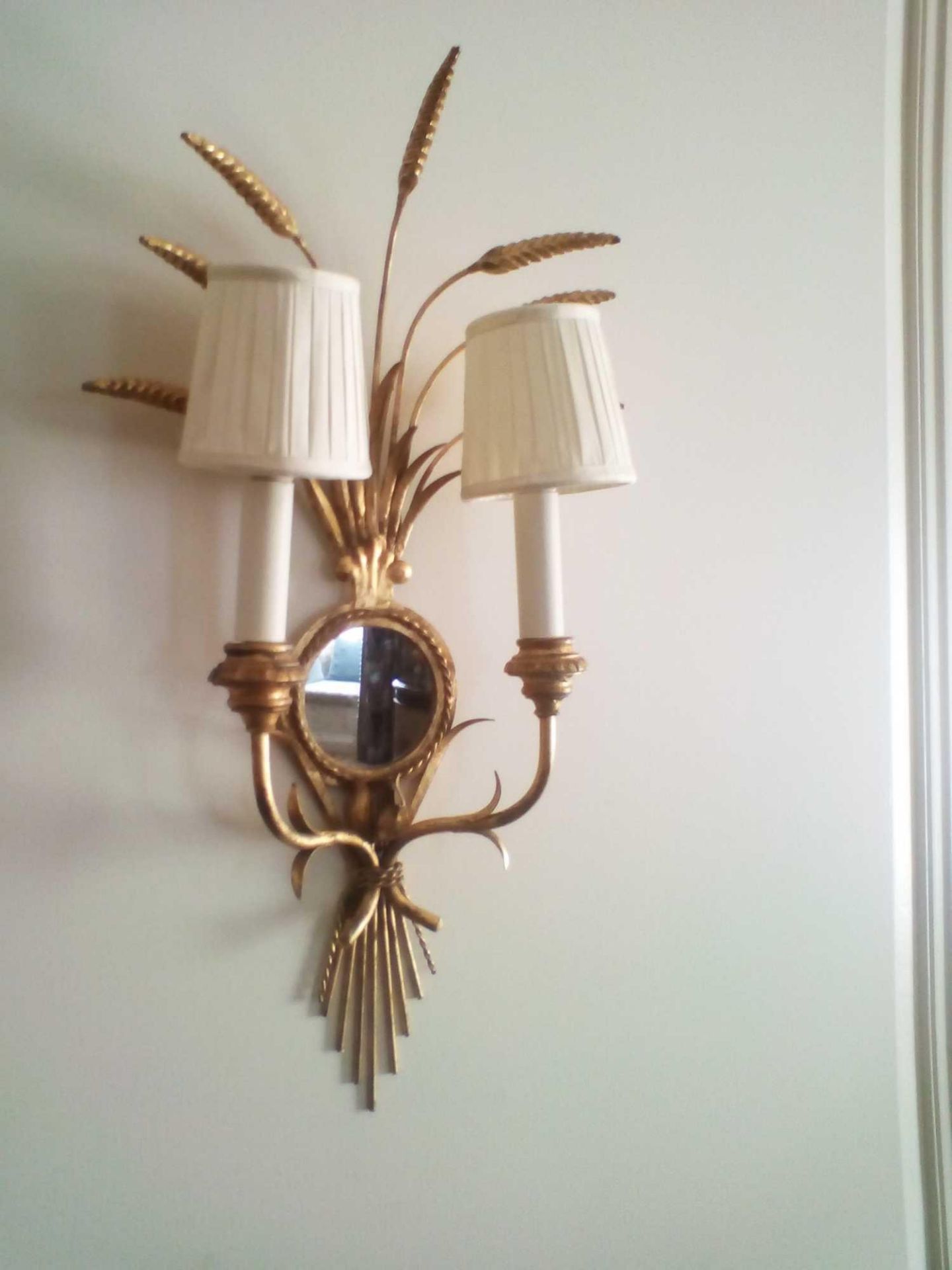 4 x Wall Appliques Twin Arm In A Elegant Wheatsheaf Motif And A Small Decorative Mirror Supported By