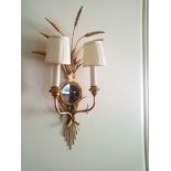 4 x Wall Appliques Twin Arm In A Elegant Wheatsheaf Motif And A Small Decorative Mirror Supported By
