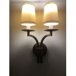 3 x Dernier And Hamlyn Twin Arm Antique Bronzed Wall Sconces With Shade 51cm (Room 206/207)