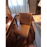Scroll Back Leather Side Chair Legs And Frame In Solid Oak With A Stained Finish Upholstered In
