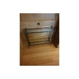 A Forged Metal Two Tier Console Table With Glass Shelves 88 x 24 x 74cm ( Room 121)