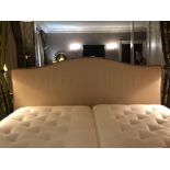Headboard, Handcrafted With Nail Trim And Padded Textured Woven Upholstery In Cream With Black And