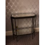 A Forged Metal Two Tier Console Table With Glass Shelves 88 x 24 x 74cm (Room 221)