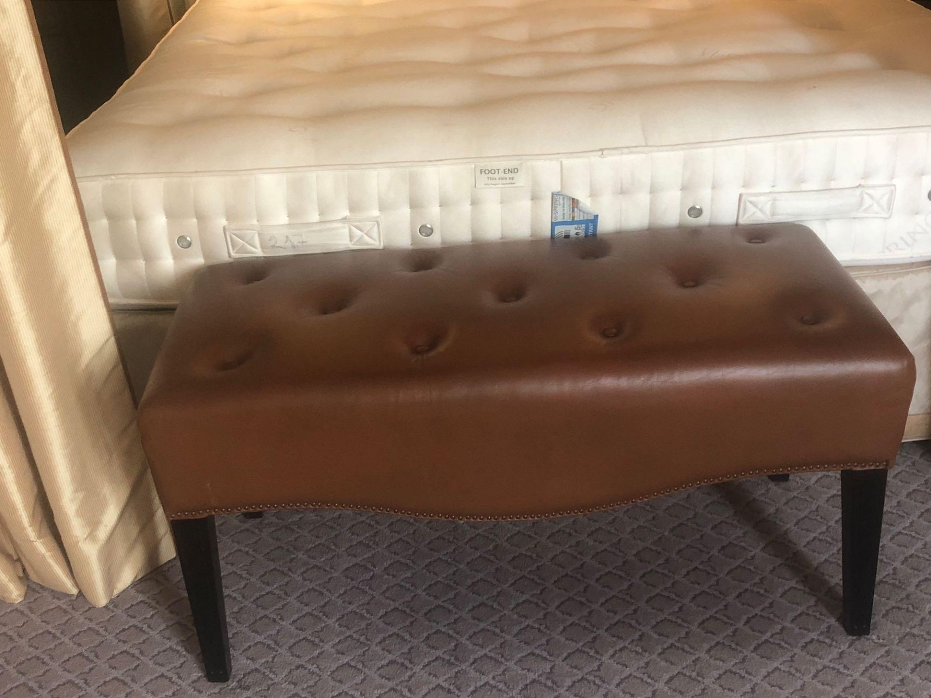 Tufted Leather Bench With Scrolled Apron 100 x 46 x 47cm (Room 217/8)