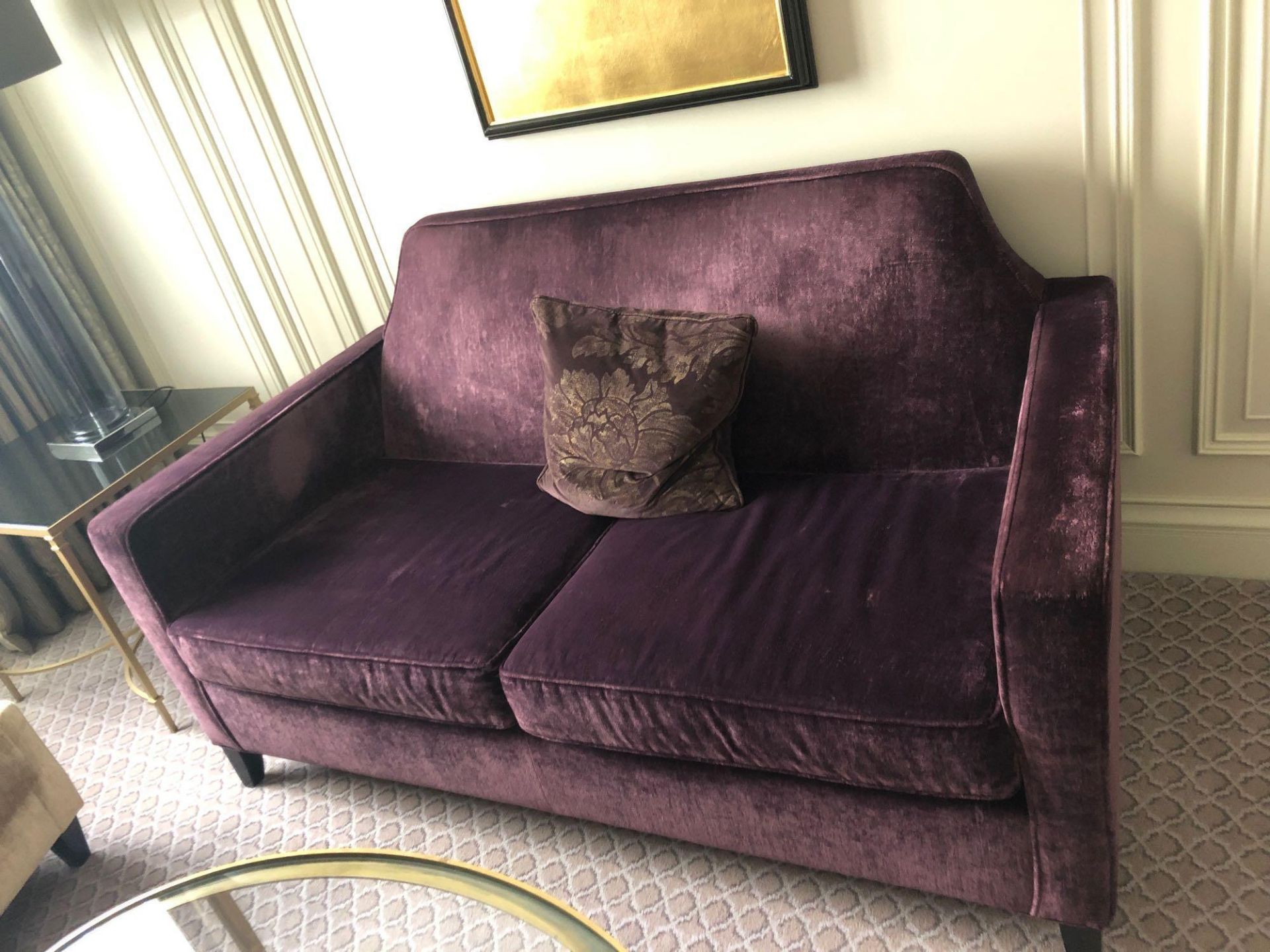 A Contemporary Seater Sofa In Mauve Upholstery With Square Arms With Scatter Cushions 260 x 80 x