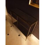 A Forged Metal Two Tier Console Table With Glass Shelves 88 x 24 x 74cm (Room 140)