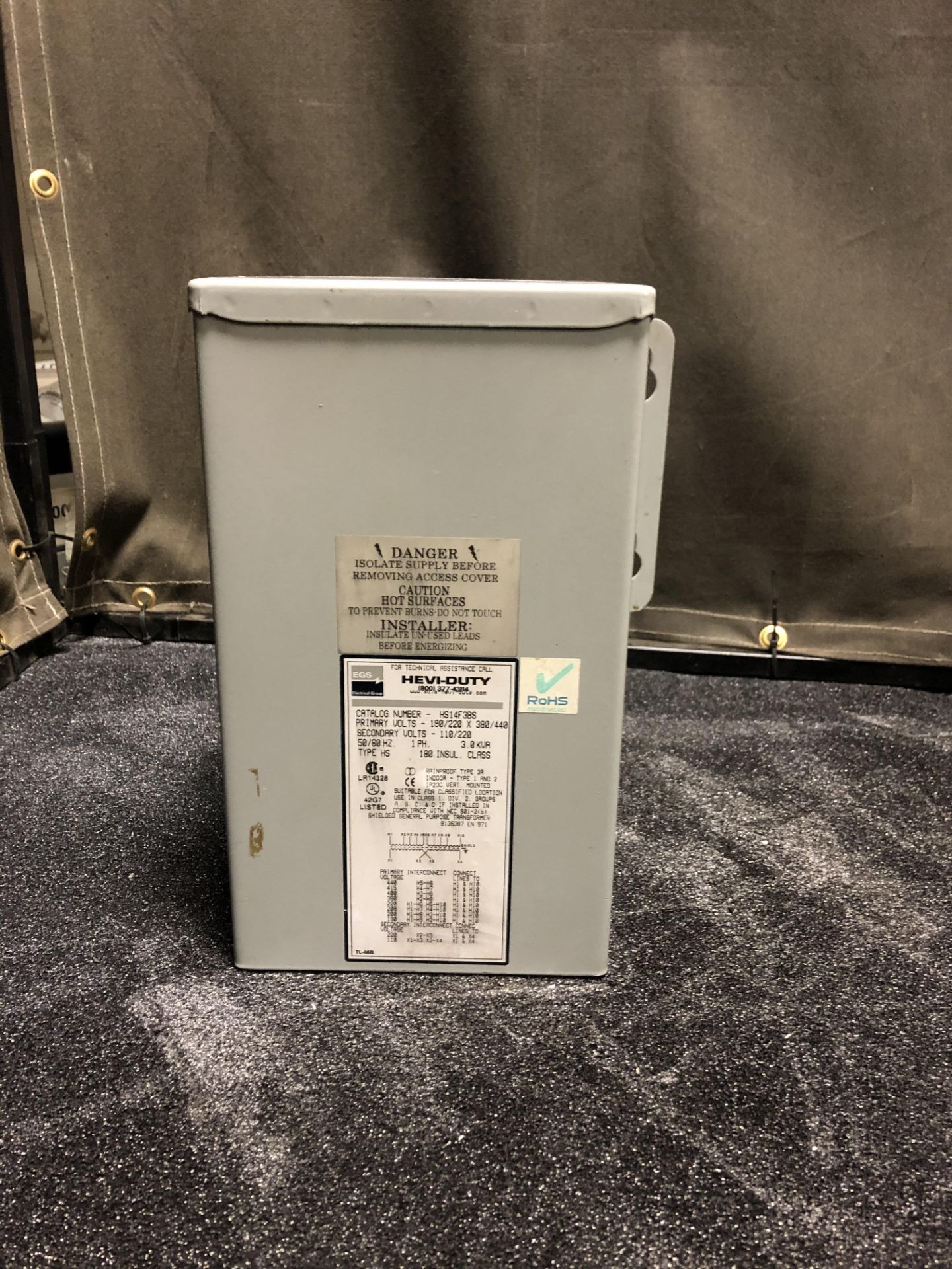 LOT OF 3 - EMERSON/EGS HEVI-DUTY HS14F3BS TRANSFORMER 3KVA 190/200x380/440V-IN, 110/220V-OUT 50/60HZ - Image 6 of 9