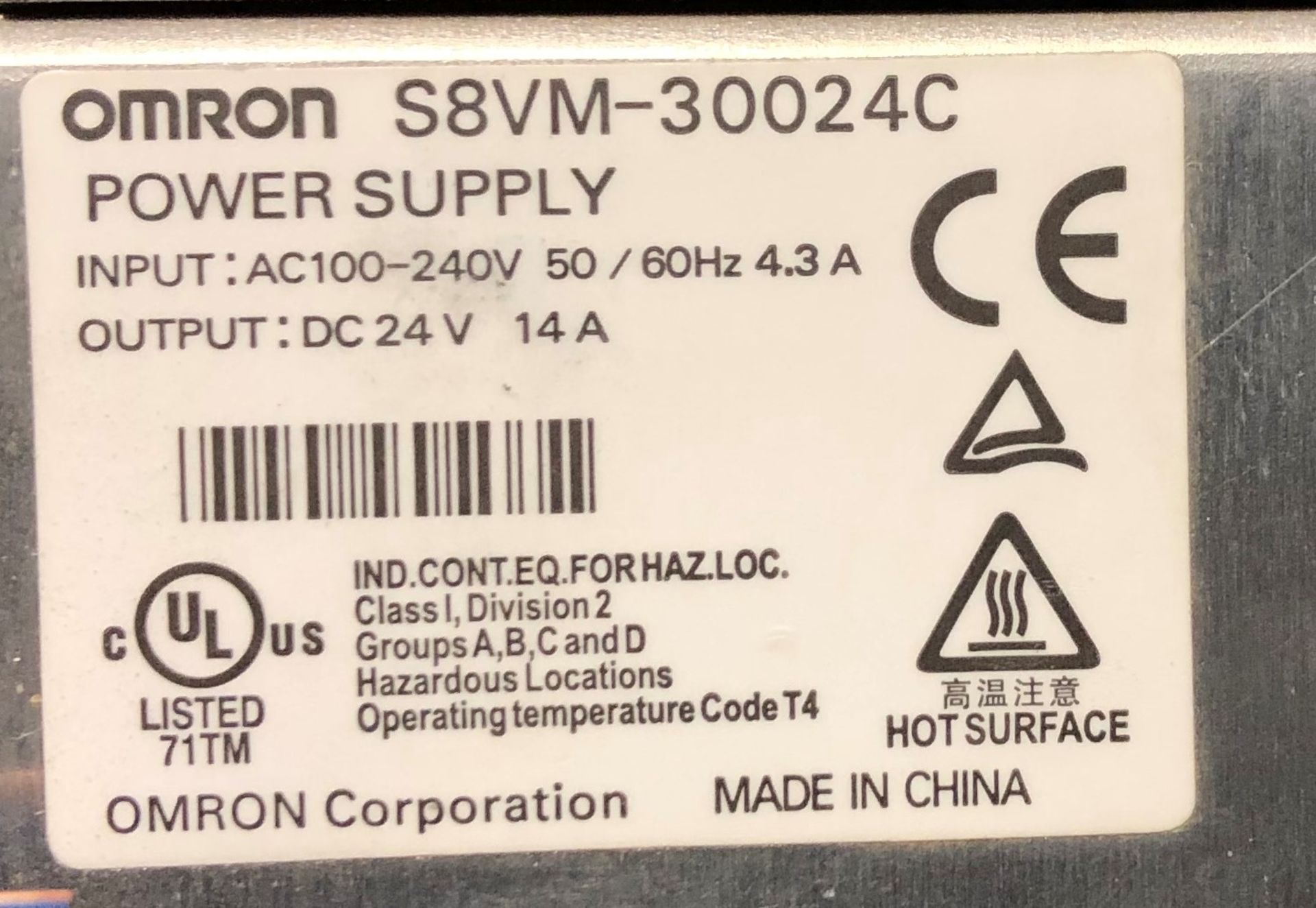 LOT OF 2 - OMRON S8VM-30024CD POWER SUPPLY INPUT: 100/240 VAC OUTPUT: 14A 24VDC, 50/60Hz - Image 6 of 6