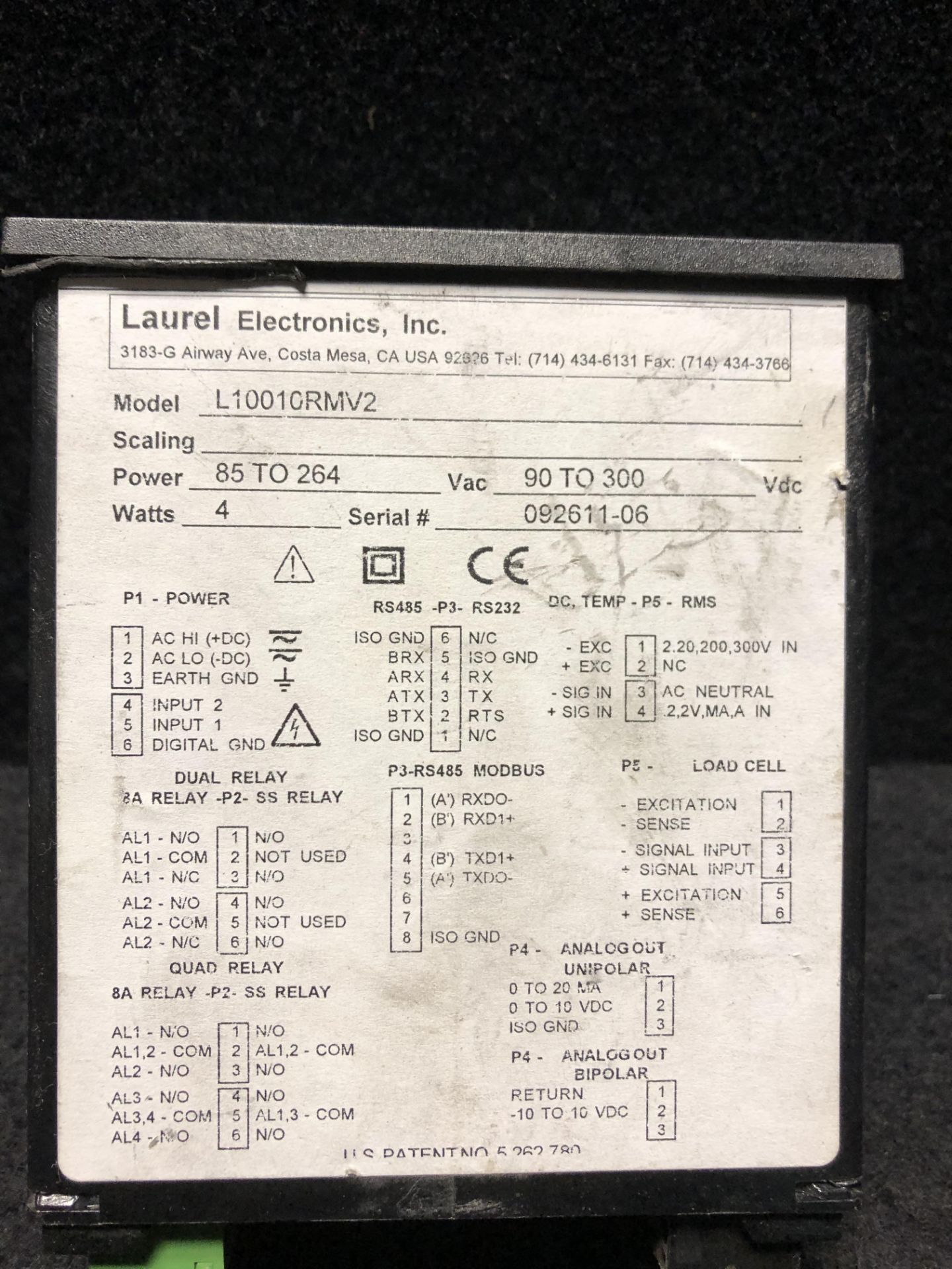 LOT OF 3 LAUREL ELECTRONICS L10010RMV2 TRUE RMS VOLTMETER 4-20 MA, 0-10V, -10 TO +10V ANALOG OUTPUT - Image 7 of 7