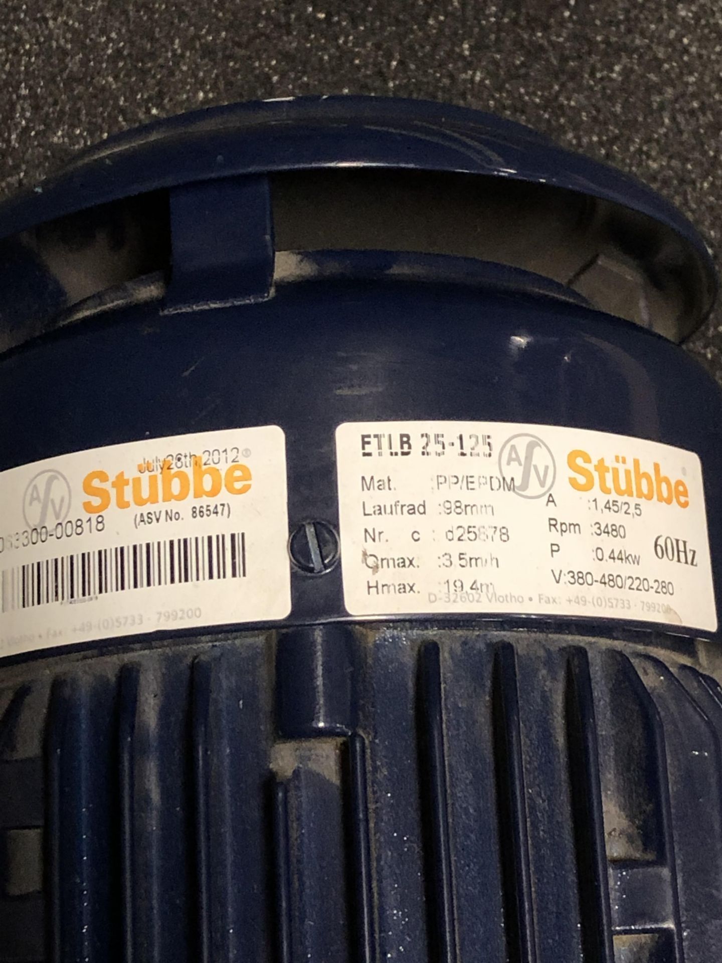 LOT OF 2 - SCHMID BY STUBBE ETLB-25-125 VERTICAL SINGLE-STAGE IMMERSION PUMP, 0.44kw, Qmax = 3.5 M3/ - Image 5 of 5