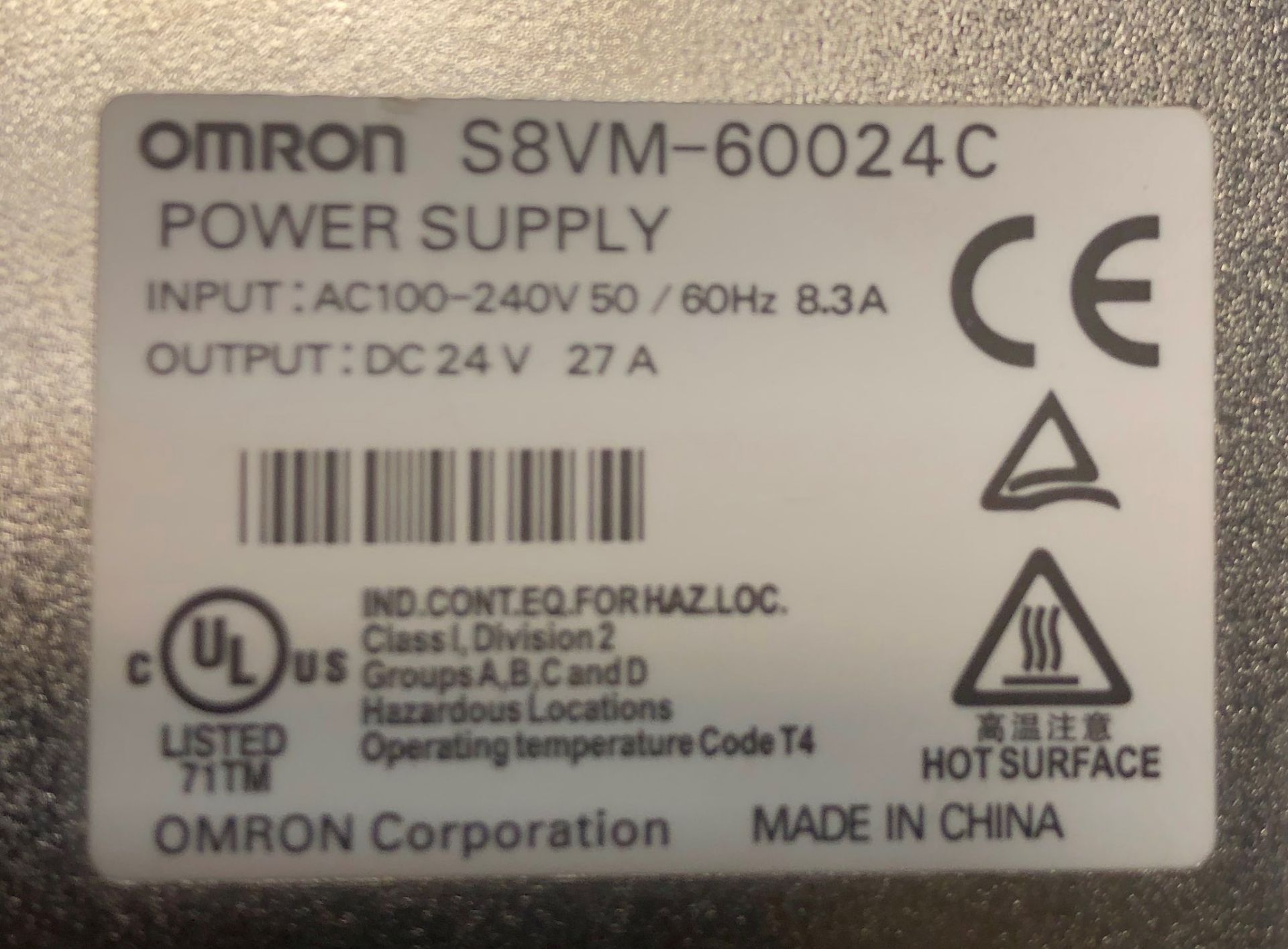 LOT OF 2 - OMRON S8VM-60024C POWER SUPPLY INPUT: 100/240 VAC OUTPUT: 8.3A 24VDC, 50/60Hz - Image 6 of 6