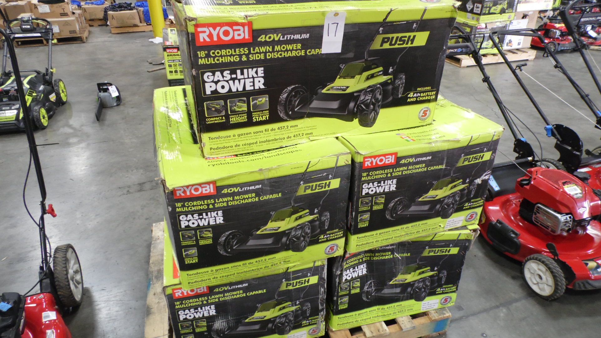 RYOBI 40V LITHIUM LAWN MOWERS (IN BOX) (QTY. 5)