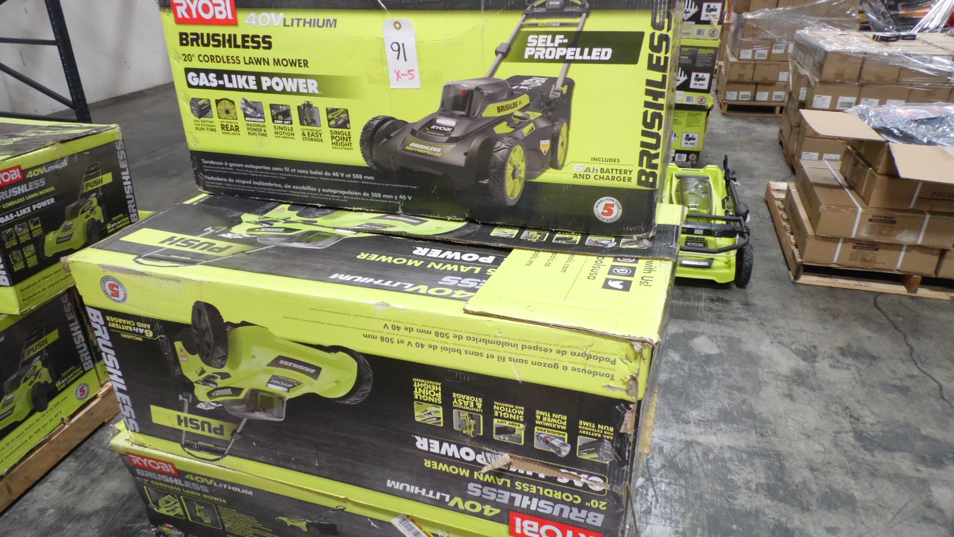 RYOBI BRUSHLESS 40V LITHUIM LAWN MOWERS (NO BATTERIES) (QTY. 5)