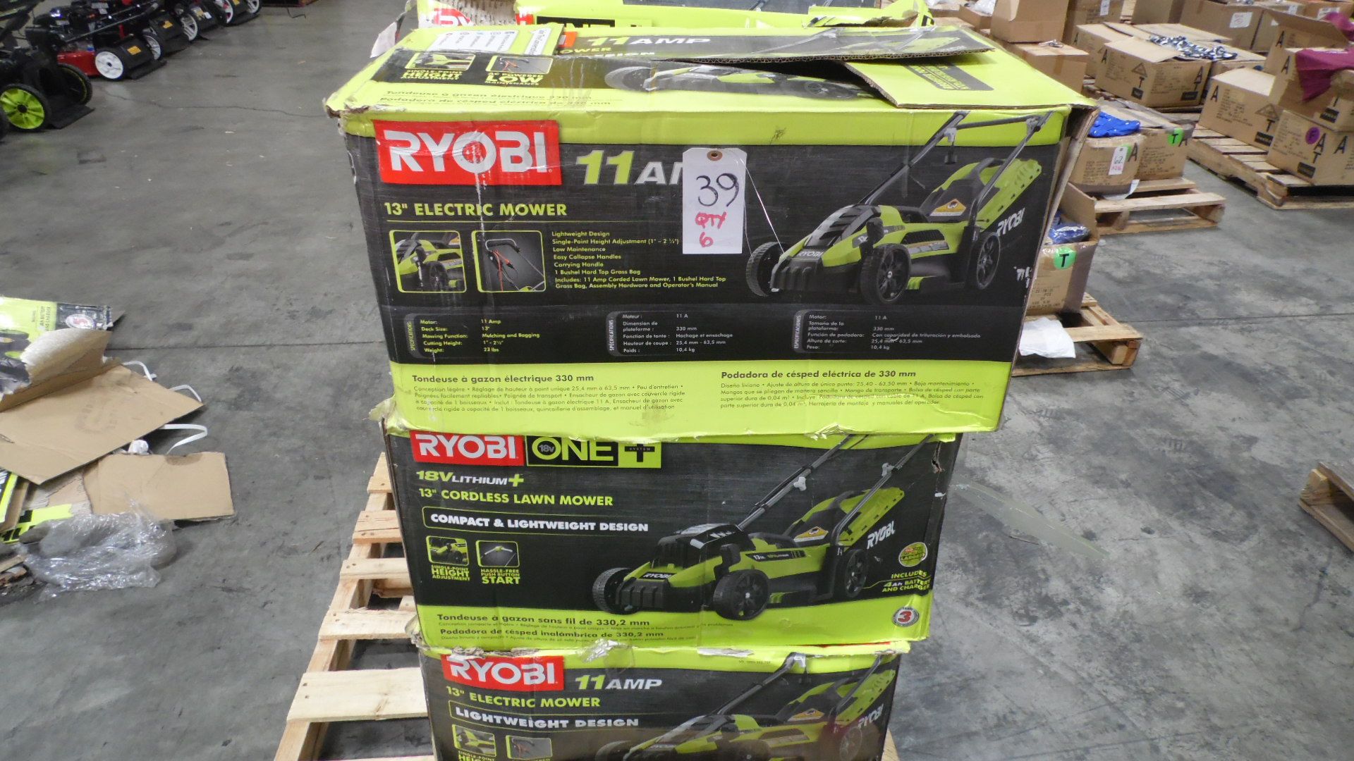 RYOBI 13" ELECTRIC MOWER (QTY. 6) (IN BOX) (NO BATTERIES)