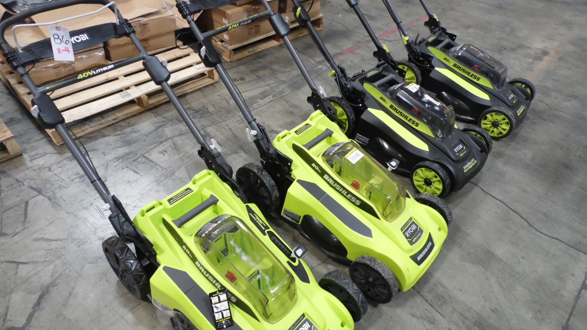 RYOBI 20" BRUSHLESS 20" LAWN MOWERS (NO BATTERIES)(IN BOX) (QTY. 4)