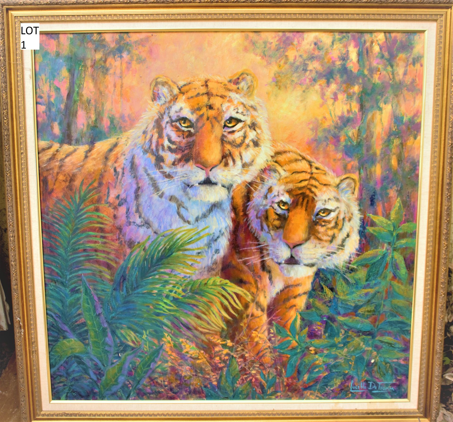 TIGERS 36" X 36" SIGNED LUCILLE D. THOMAS