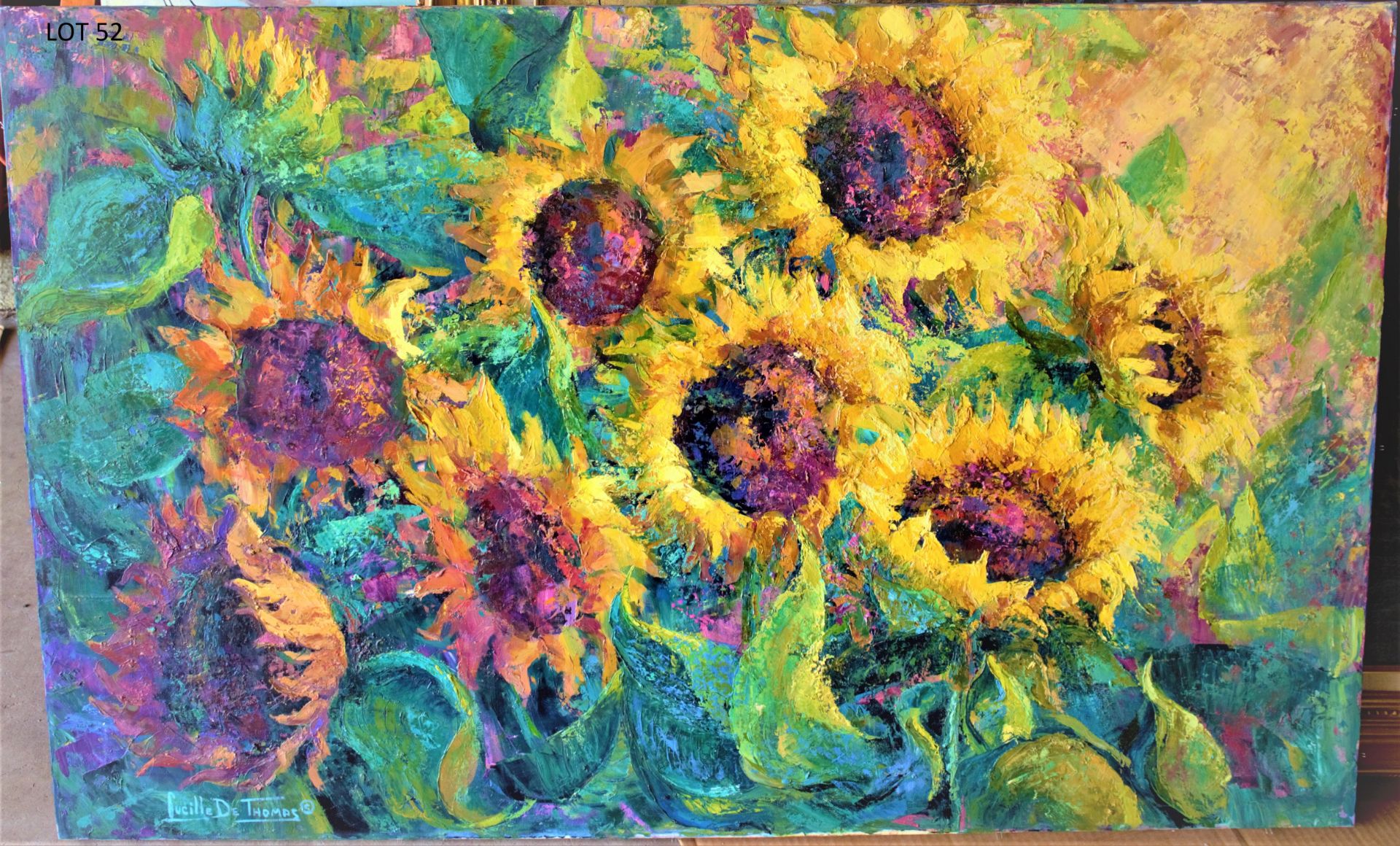 SUNFLOWERS 30" X 48" OIL SIGNED