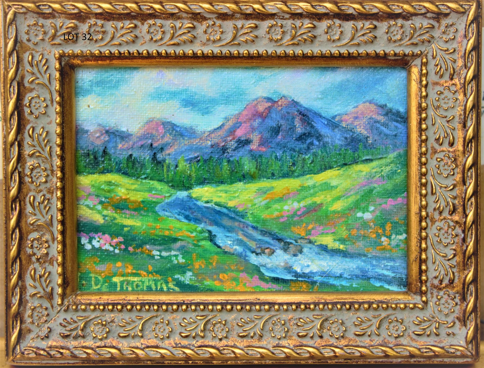 MOUNTAIN SCENE 4" X 5" OIL SIGNED