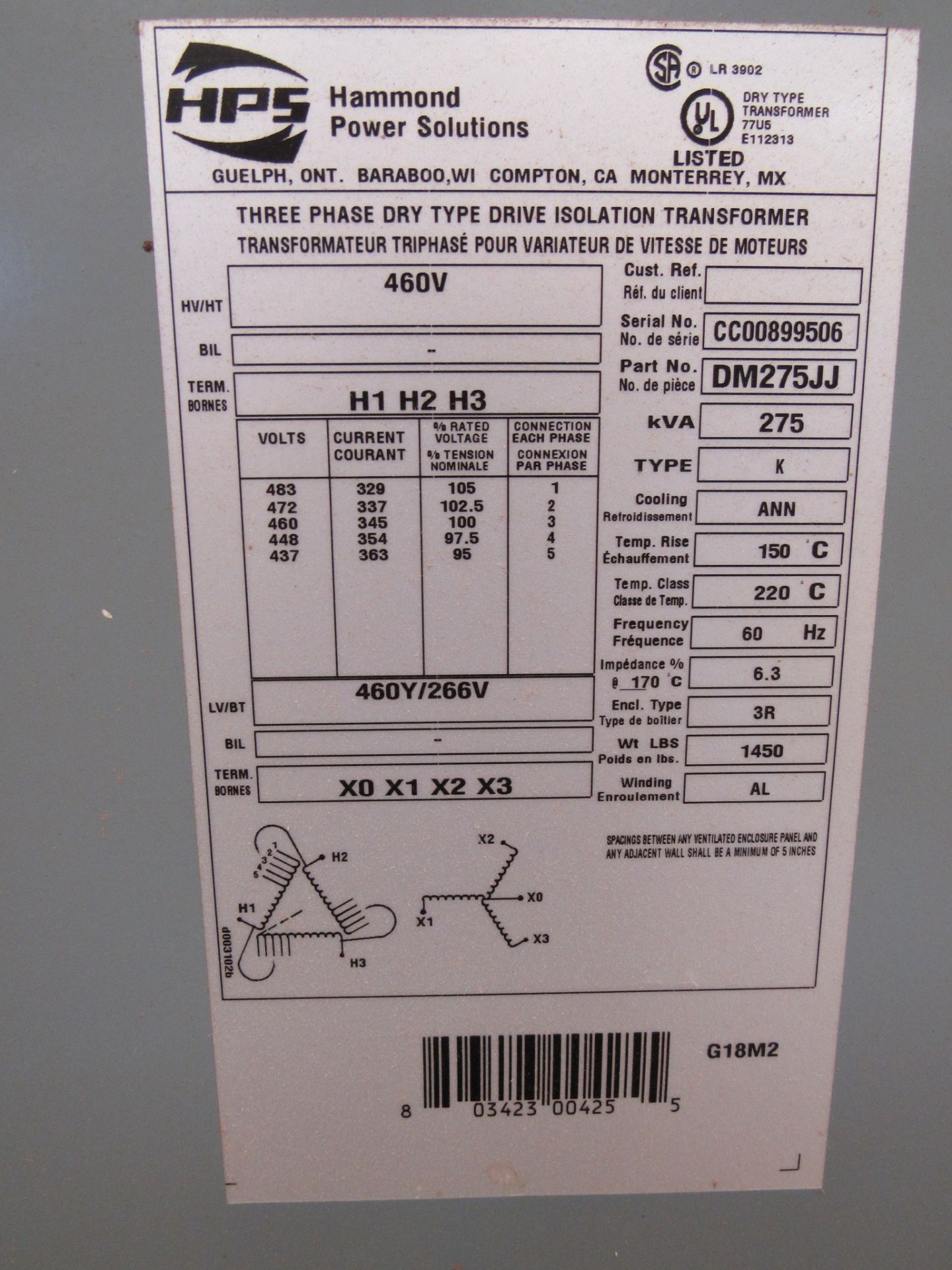 Hammond Power Solutions Transformer - Image 3 of 3