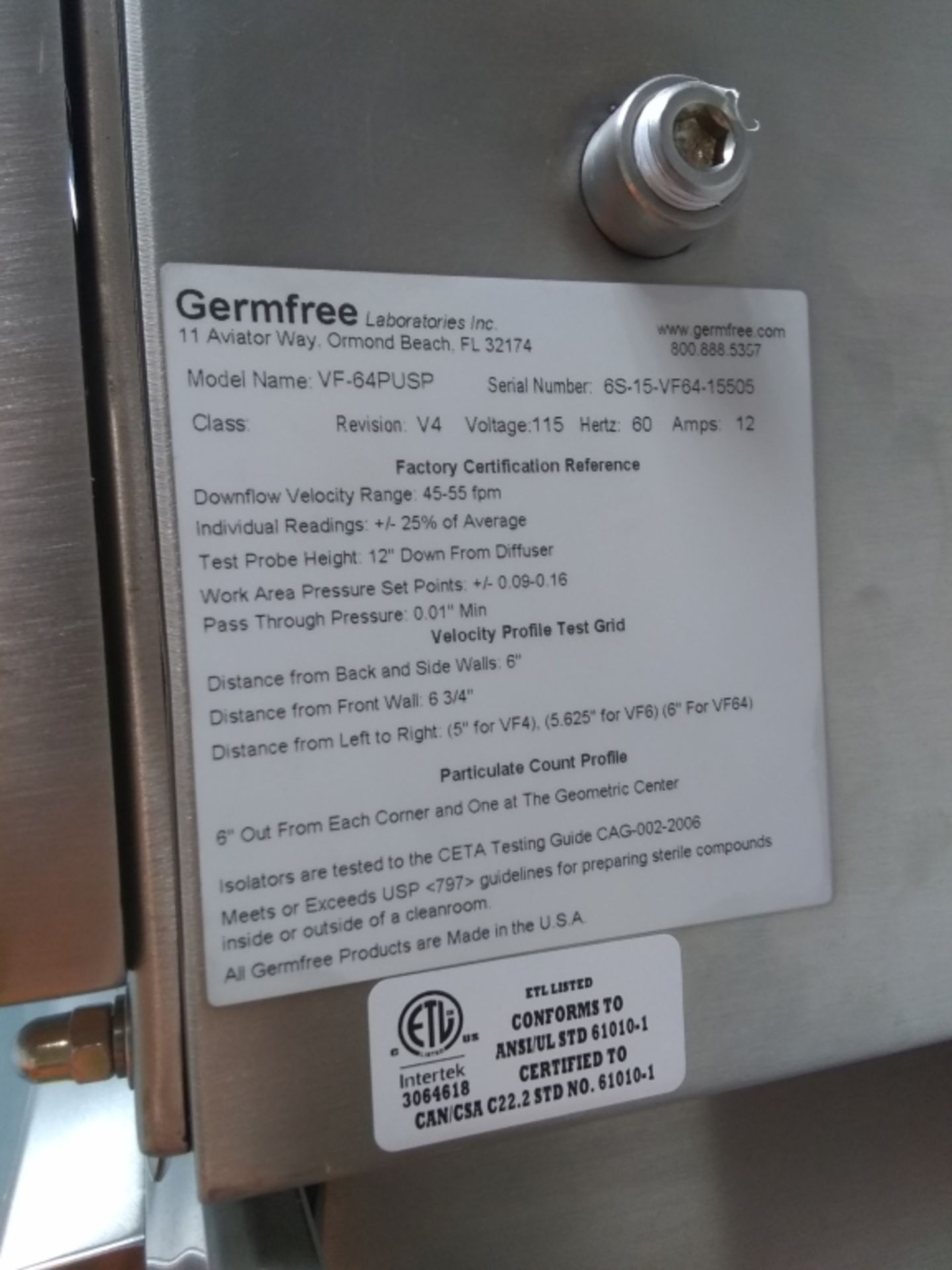 Germfree Labs Stainless Steel Compounding Aseptic Isolator - Image 3 of 4