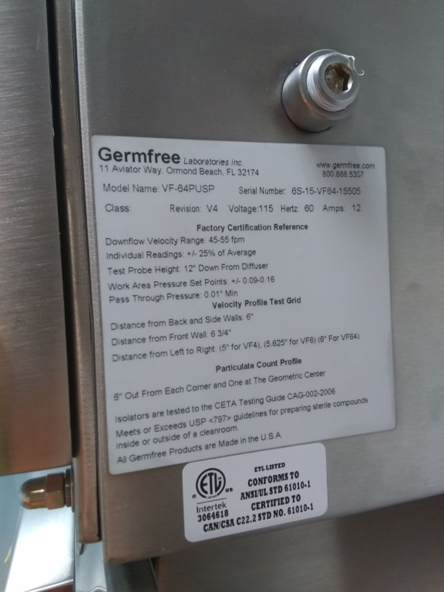 Germfree Labs Stainless Steel Compounding Aseptic Isolator - Image 4 of 4