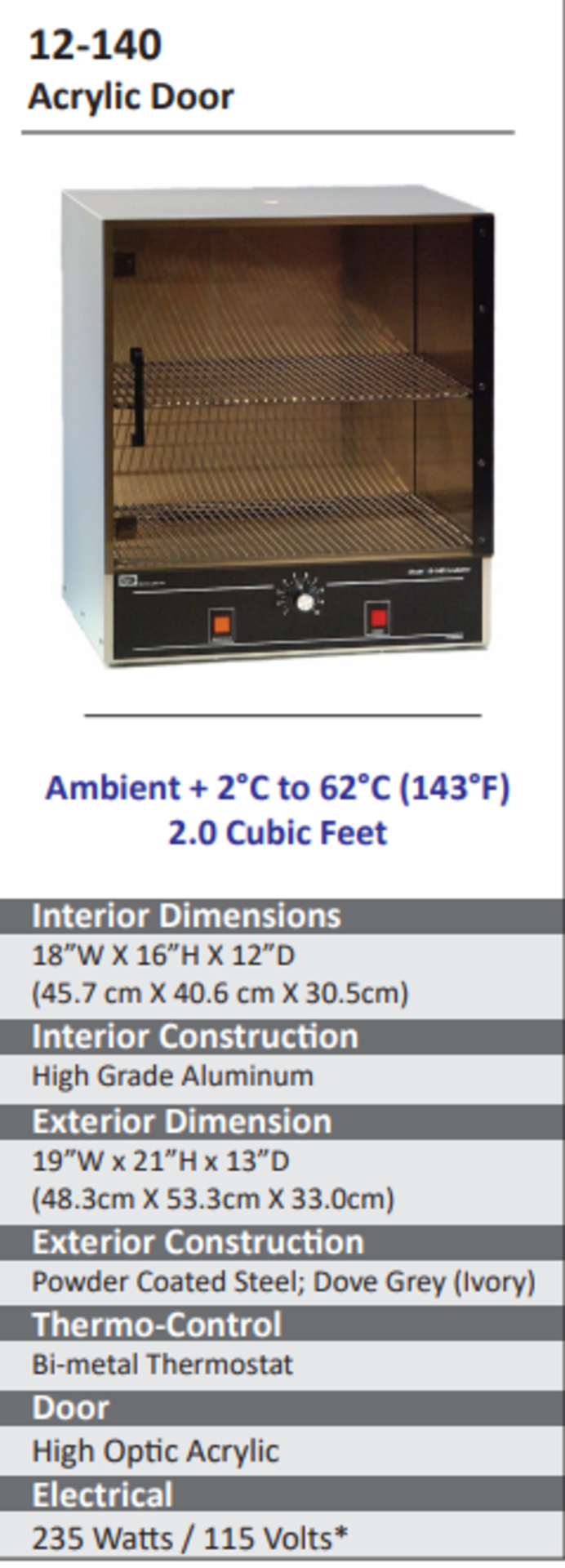 Quincy Lab Model 12-140 Incubator, sn T-03886 - Image 4 of 4