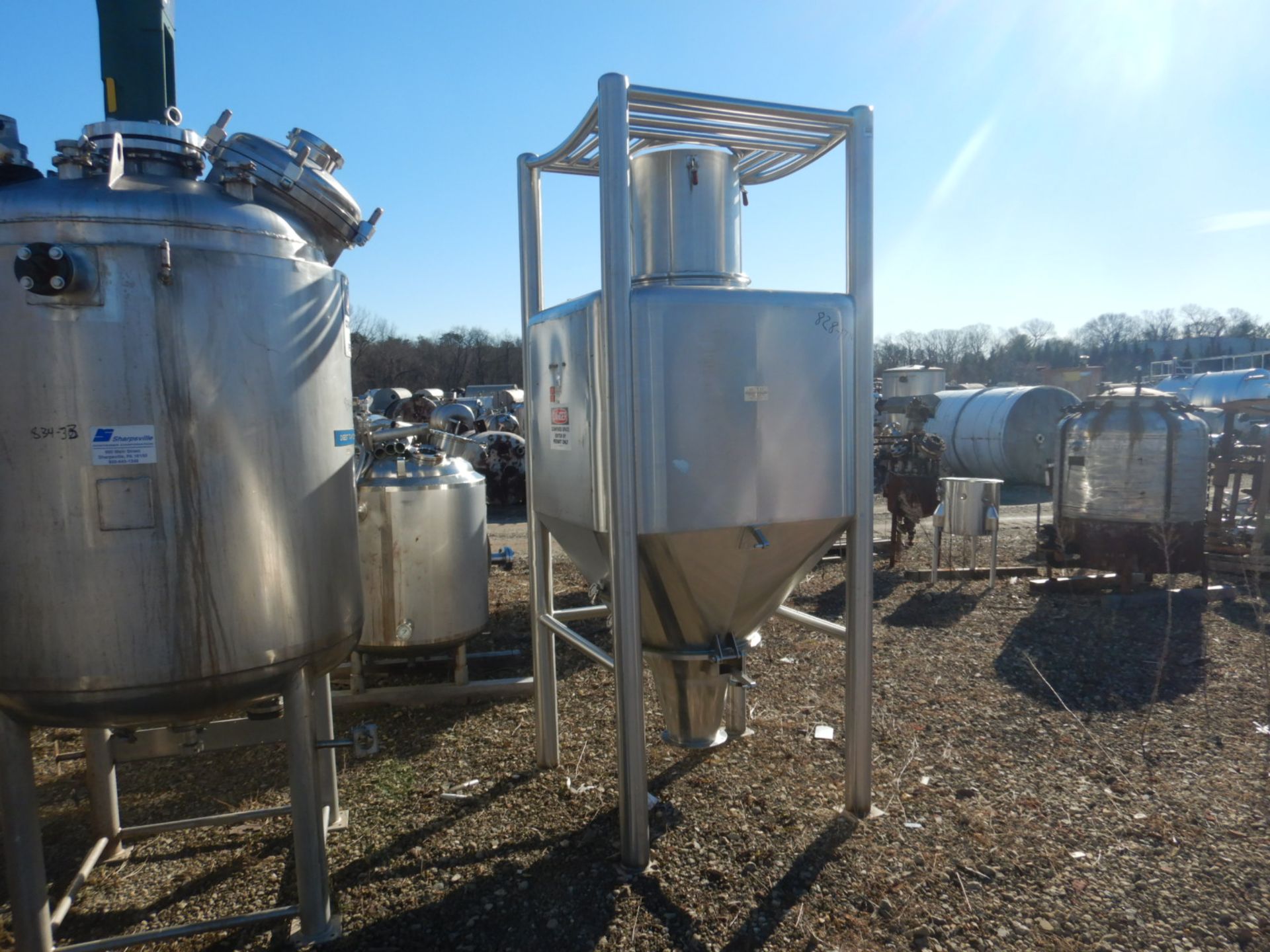 Matcon Storage Bin, Stainless Steel Construction. Cone bottom with valve discharge.