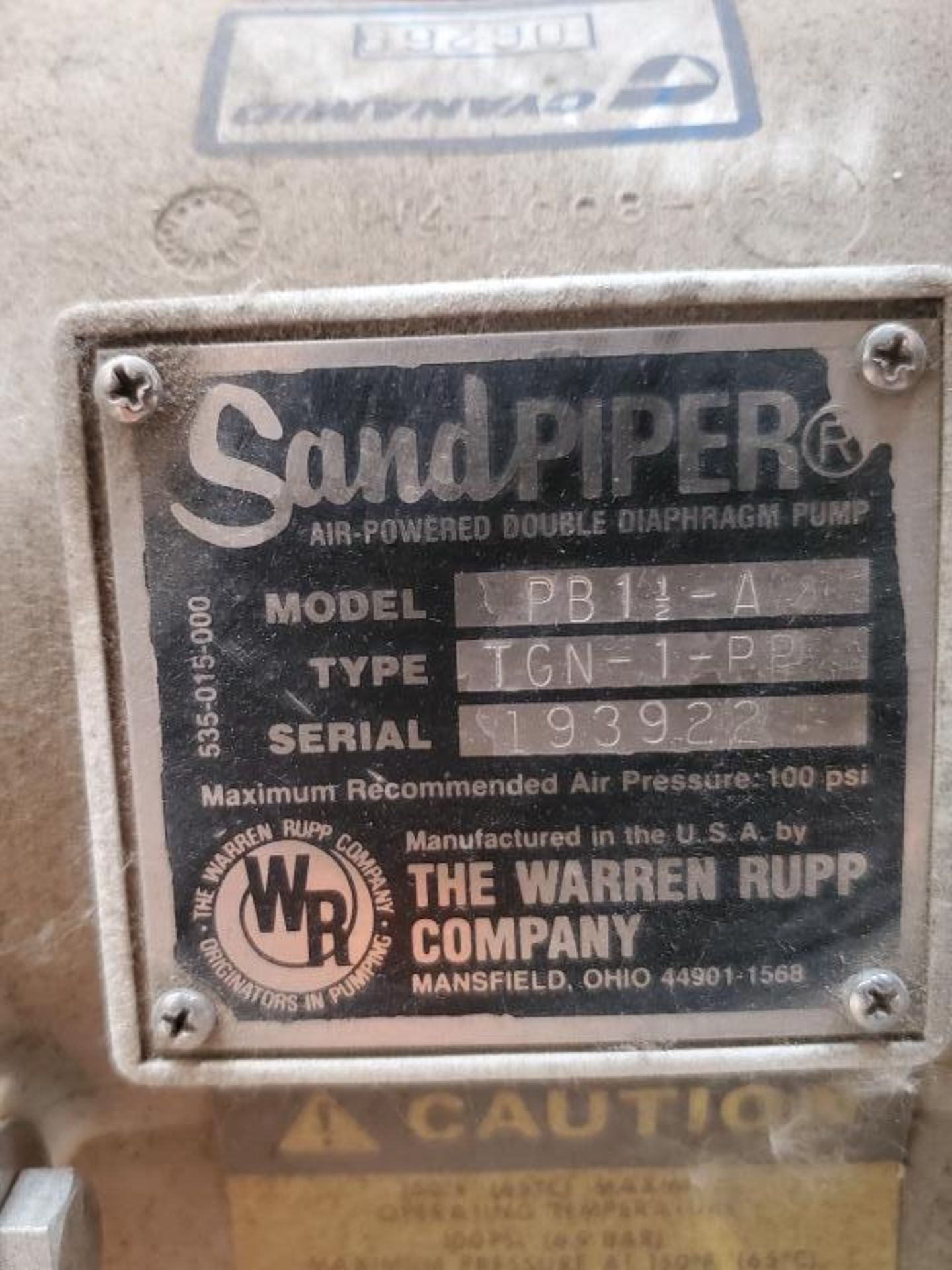 Warren Rupp Sandpiper Mdl PB1 1/2-A Diaphragm Pump - Image 2 of 2